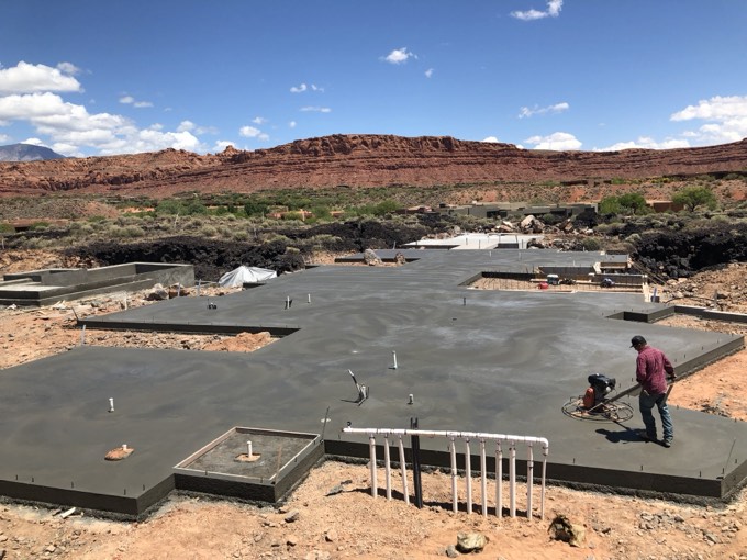 Placing and finishing a fresh foundation slab