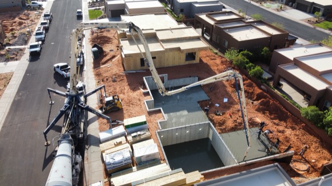 Pumping concrete for a new foundation