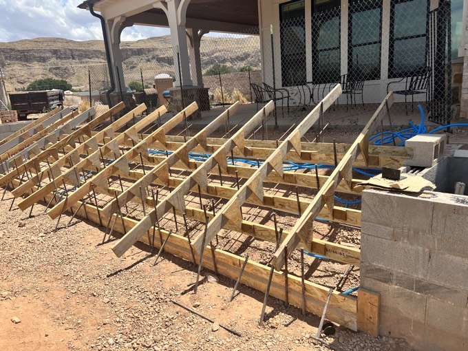 Step forms and rebar built before the pour