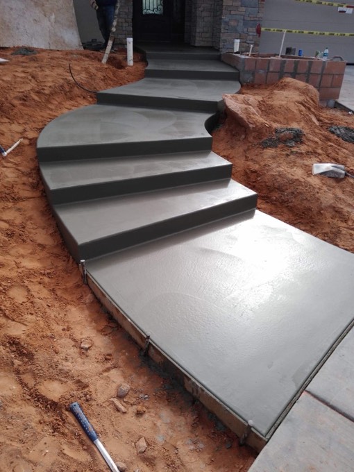 A curved concrete staircase